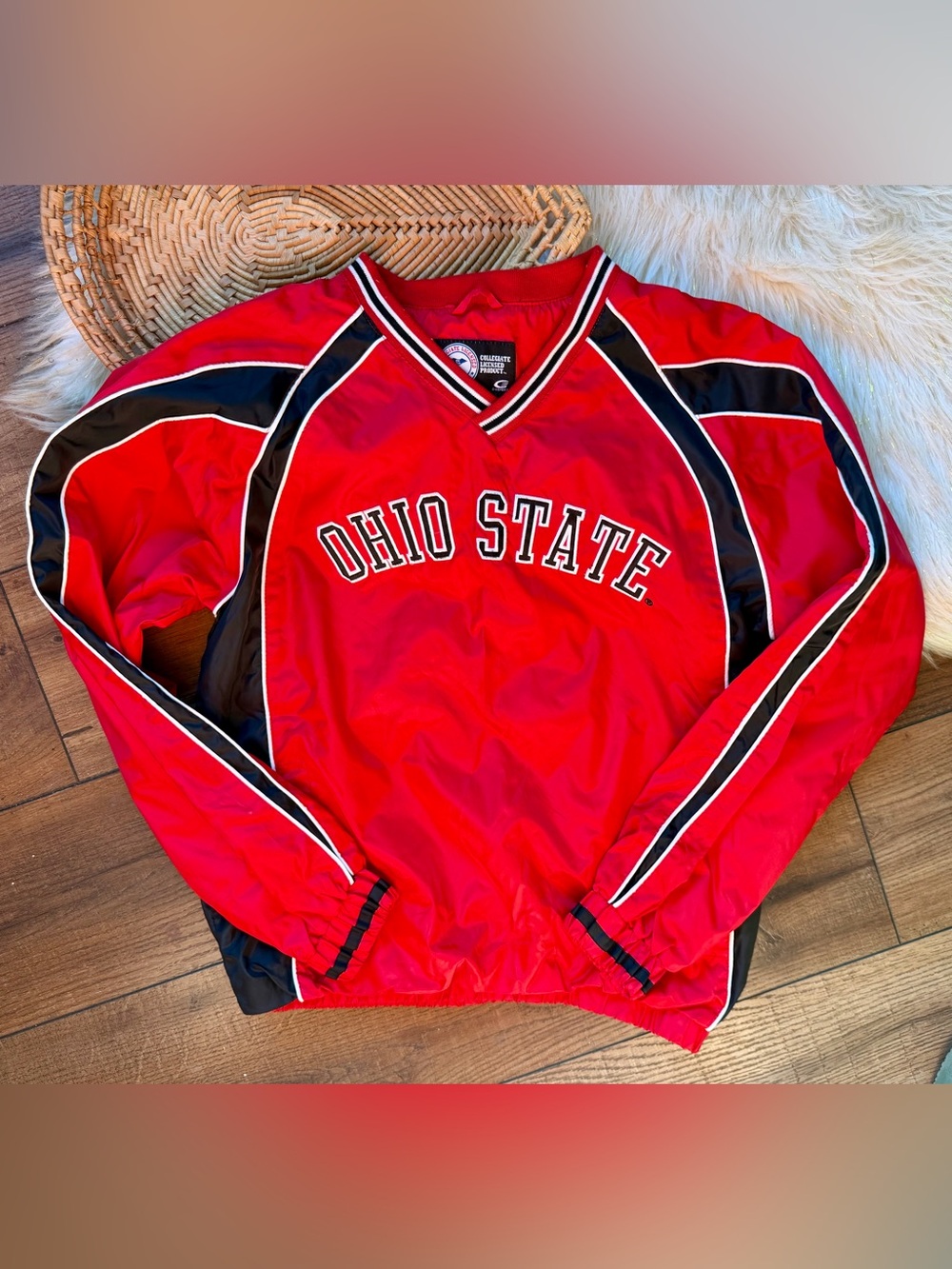 Ohio State Buckeyes V-neck Nylon Windbreaker Pullover Jacket Youth Size 16/18